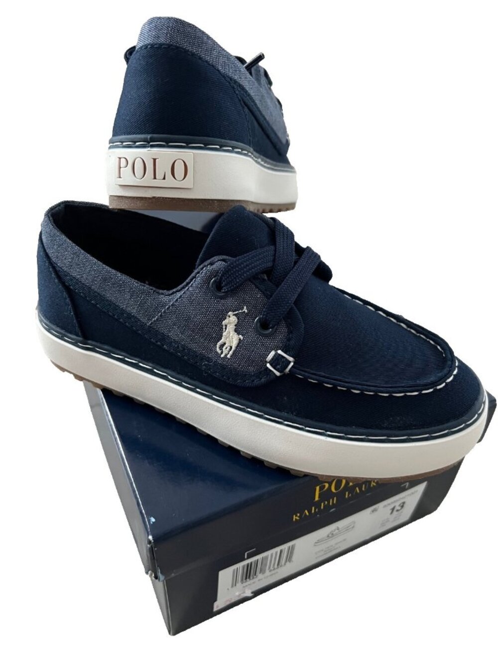 Polo Ralph Lauren Kids Boys Colten Twill Boat Shoes Navy ( 13 )